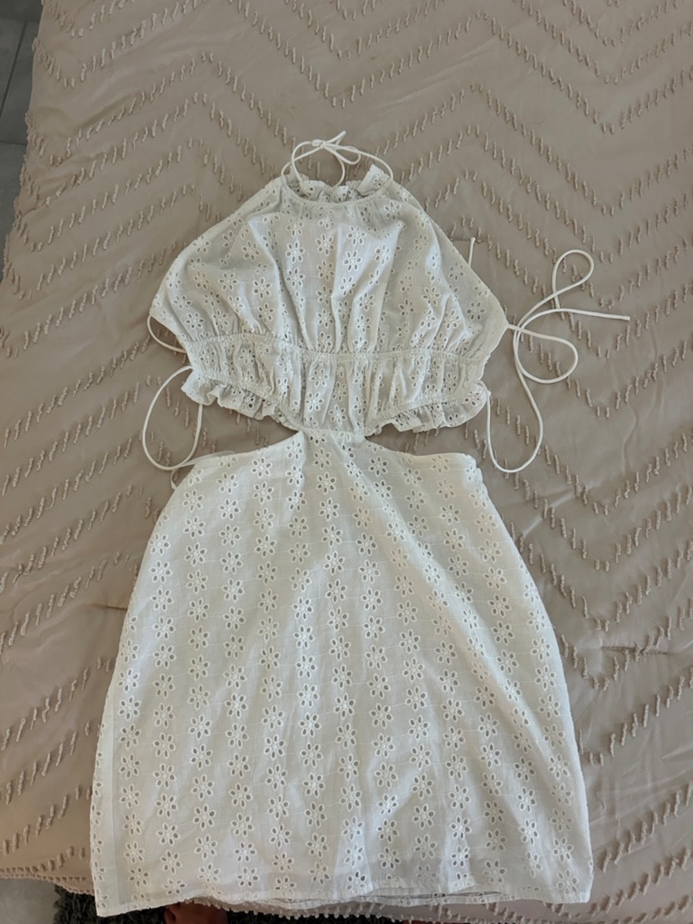 Women’s White Eyelet Halter Mini Dress